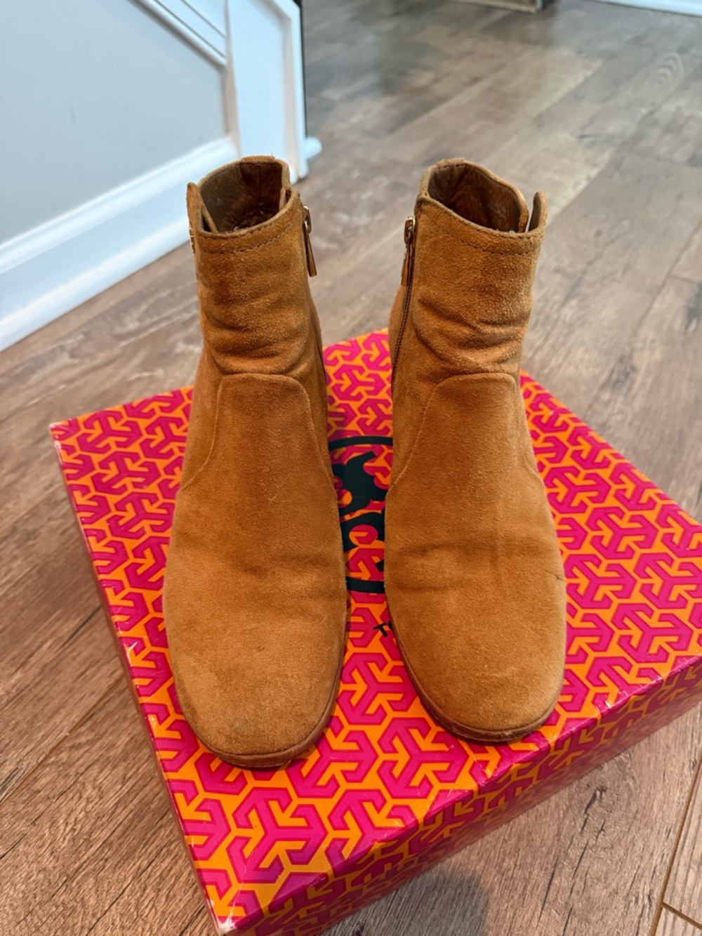 Tory Burch Suede Ankle Booties in Camel Brown